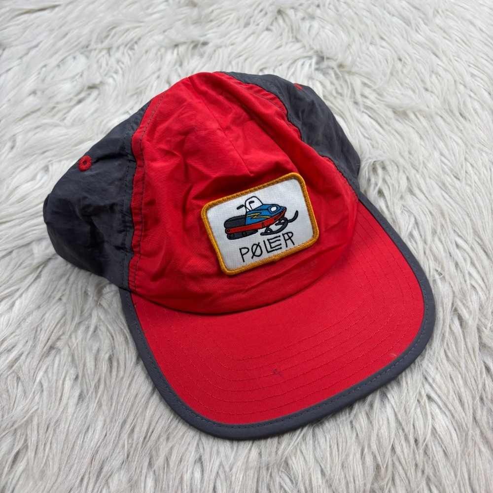 Poler Men's OS Colorblock Skimobile Patch Nylon Baseball Hat Cap Red Gray